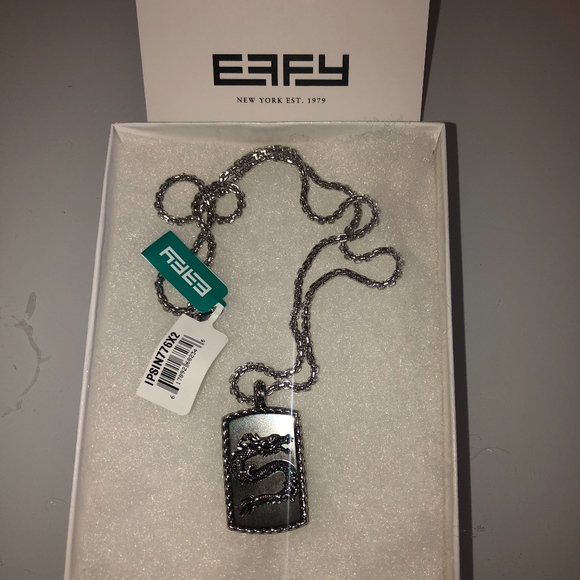 EFFY STERLING SILVER DRAGON DOG TAG NECKLACE - Picture 2 of 6